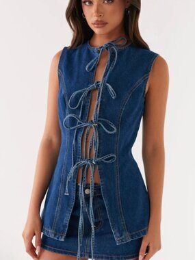Peppermayo Wish You Luck Denim Top - Dark Blue